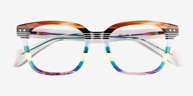 Spotlight Green Brown Rainbow AcetateEyeglass Frames from EyeBuyDirect, Closed View