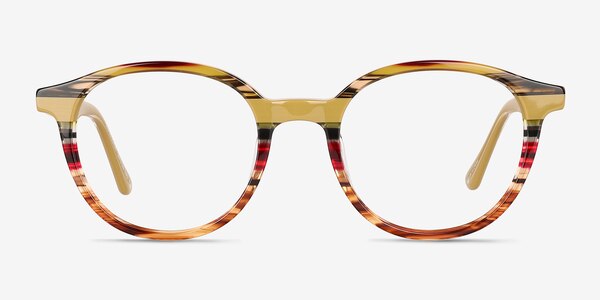 Expression Brown Yellow Striped Acétate Montures de lunettes de vue
