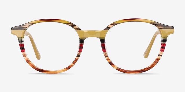 Expression Brown Yellow Striped AcetateEyeglass Frames from EyeBuyDirect, Front View