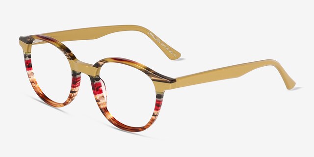 Expression Brown Yellow Striped AcetateEyeglass Frames from EyeBuyDirect, Angle View