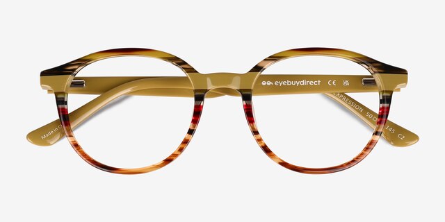 Expression Brown Yellow Striped AcetateEyeglass Frames from EyeBuyDirect, Closed View