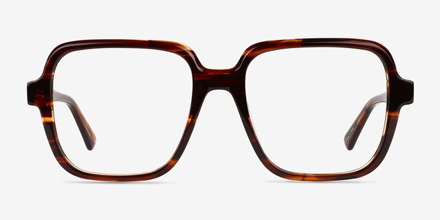 Saturday Brown Striped AcetateEyeglass Frames from EyeBuyDirect, Front View