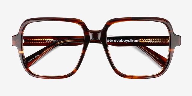 Saturday Brown Striped AcetateEyeglass Frames from EyeBuyDirect, Closed View