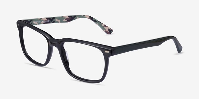 Montage Solid Black Green AcetateEyeglass Frames from EyeBuyDirect, Angle View