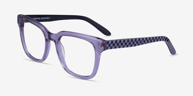Compose Crystal Purple AcetateEyeglass Frames from EyeBuyDirect, Angle View