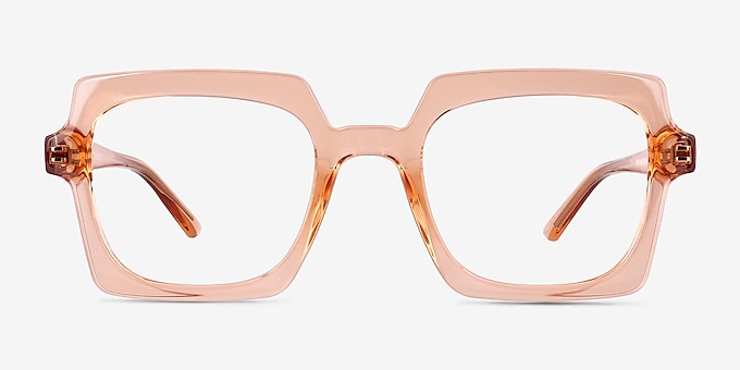 Walnut Crystal Orange Plastic Eyeglass Frames