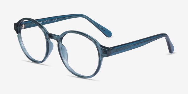 Eureka Blue PlasticEyeglass Frames from EyeBuyDirect, Angle View