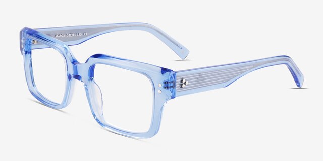 Mason Crystal Blue AcetateEyeglass Frames from EyeBuyDirect, Angle View