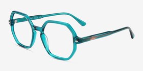 Attract Green Blue Acetate Eyeglass Frames from EyeBuyDirect, Angle View