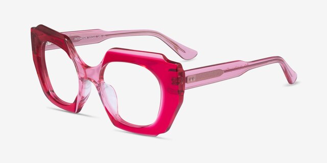 Intention Crystal Red Pink AcetateEyeglass Frames from EyeBuyDirect, Angle View