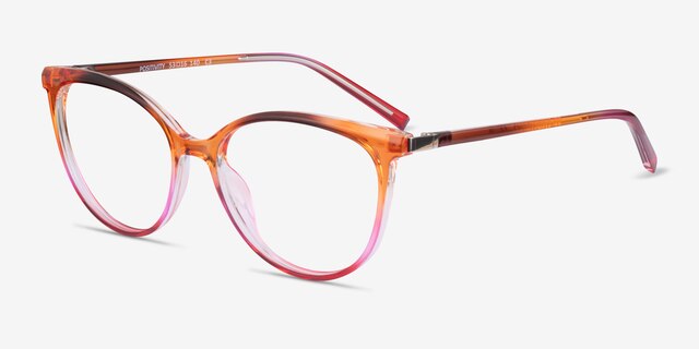 Positivity Orange Pink PlasticEyeglass Frames from EyeBuyDirect, Angle View