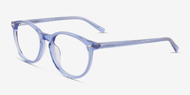 Lit Clear Blue AcetateEyeglass Frames from EyeBuyDirect, Angle View