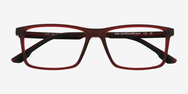 1Up Crystal Dark Red PlasticEyeglass Frames from EyeBuyDirect, Closed View