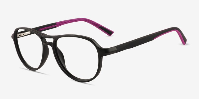 Hud Matte Black PlasticEyeglass Frames from EyeBuyDirect, Angle View