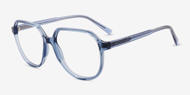 Serene Clear Blue PlasticEyeglass Frames from EyeBuyDirect, Angle View