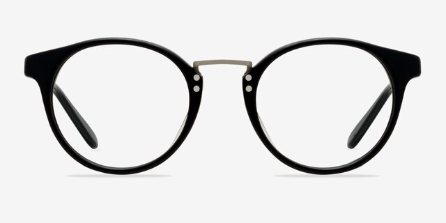 Get Lucky Black & Silver AcetateEyeglass Frames from EyeBuyDirect, Front View