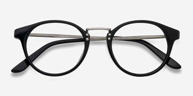 Get Lucky Black & Silver AcetateEyeglass Frames from EyeBuyDirect, Closed View