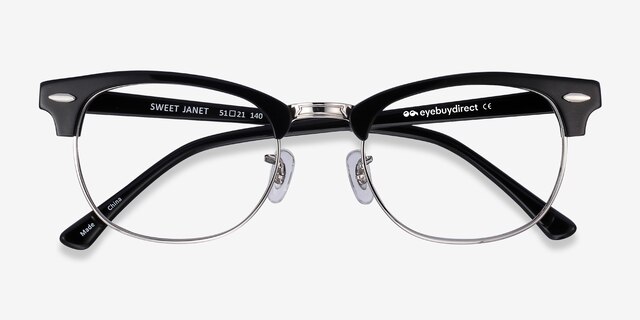Sweet Janet Black Silver Acetate-metalEyeglass Frames from EyeBuyDirect, Closed View