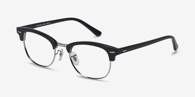 Sweet Janet Navy Silver AcetateEyeglass Frames from EyeBuyDirect, Angle View
