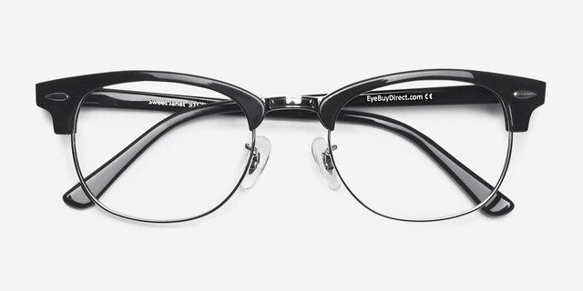 Sweet Janet Navy Silver AcetateEyeglass Frames from EyeBuyDirect, Closed View