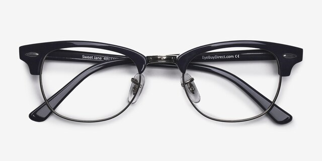 Sweet Jane Navy Silver AcetateEyeglass Frames from EyeBuyDirect, Closed View