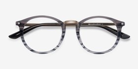 La Femme Gray Striped Acetate-metal Montures de lunettes de vue d'EyeBuyDirect, Vue Rapprochée