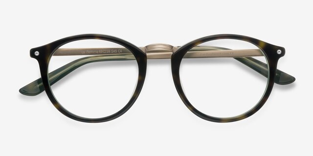 La Femme Tortoise Green AcétateMontures de lunettes de vue d'EyeBuyDirect, Vue Rapprochée