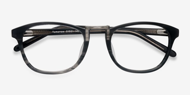 Tomorrow Gray Striped AcetateEyeglass Frames from EyeBuyDirect, Closed View