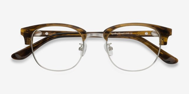 Bansai Brown Striped AcetateEyeglass Frames from EyeBuyDirect, Closed View