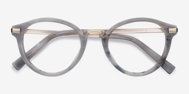 Yuke Light Gray Acetate-metalEyeglass Frames from EyeBuyDirect, Closed View
