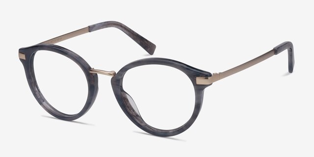 Yuke Gris foncé Acetate-metalMontures de lunettes de vue d'EyeBuyDirect, Vue d'Angle