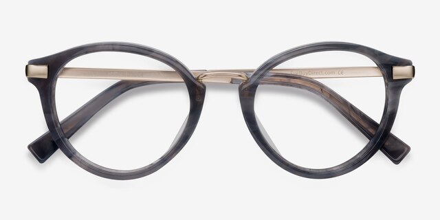 Yuke Gris foncé Acetate-metalMontures de lunettes de vue d'EyeBuyDirect, Vue Rapprochée