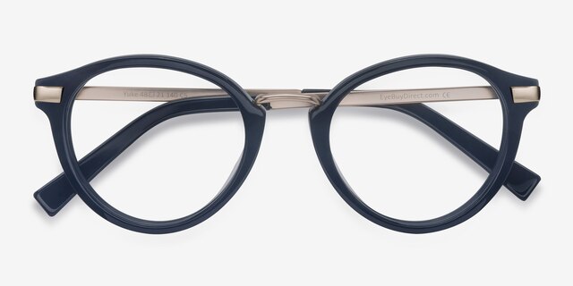 Yuke Dark Cerulean AcetateEyeglass Frames from EyeBuyDirect, Closed View