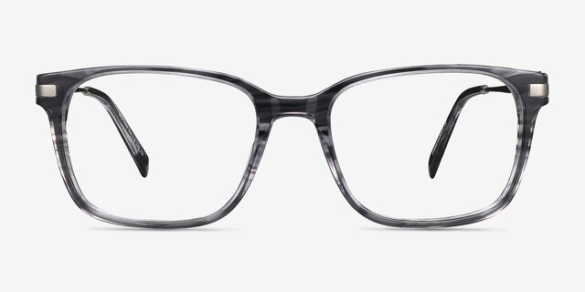 Motion Gray Striped Acetate-metalEyeglass Frames from EyeBuyDirect, Front View