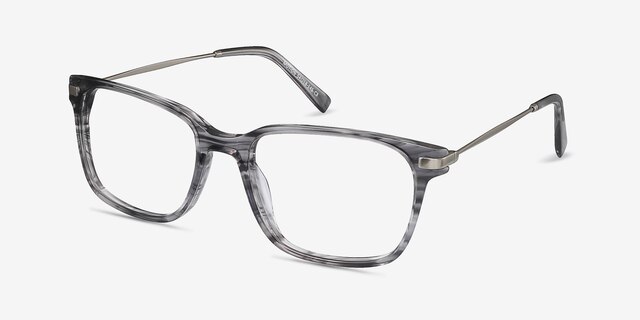 Motion Gray Striped Acetate-metalEyeglass Frames from EyeBuyDirect, Angle View