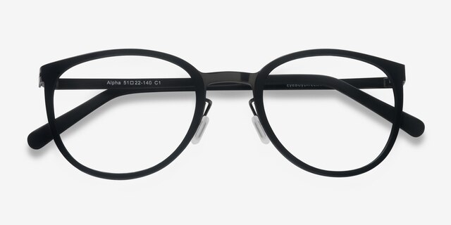 Alpha Noir AcétateMontures de lunettes de vue d'EyeBuyDirect, Vue Rapprochée