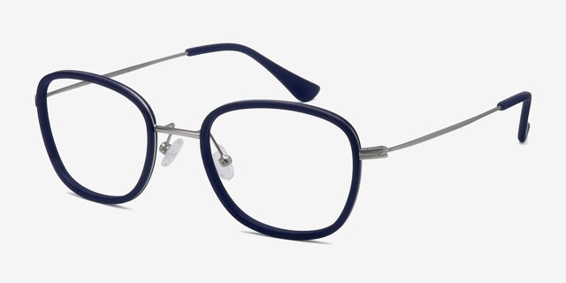 Trapeze Matte Navy AcétateMontures de lunettes de vue d'EyeBuyDirect, Vue d'Angle