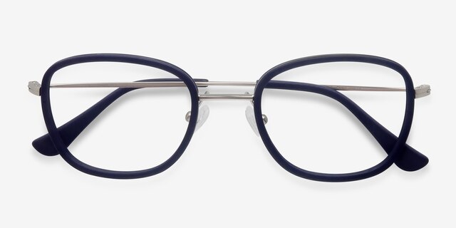 Trapeze Matte Navy AcétateMontures de lunettes de vue d'EyeBuyDirect, Vue Rapprochée