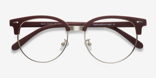 Narita Matte Burgundy MetalEyeglass Frames from EyeBuyDirect, Closed View