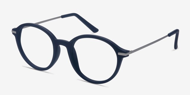 Juno Matte Navy MetalEyeglass Frames from EyeBuyDirect, Angle View