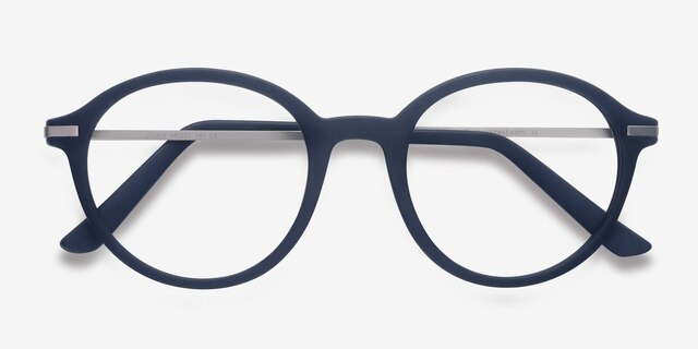 Juno Matte Navy MetalEyeglass Frames from EyeBuyDirect, Closed View