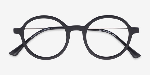 Potter Matte Black Plastic-metalEyeglass Frames from EyeBuyDirect, Closed View