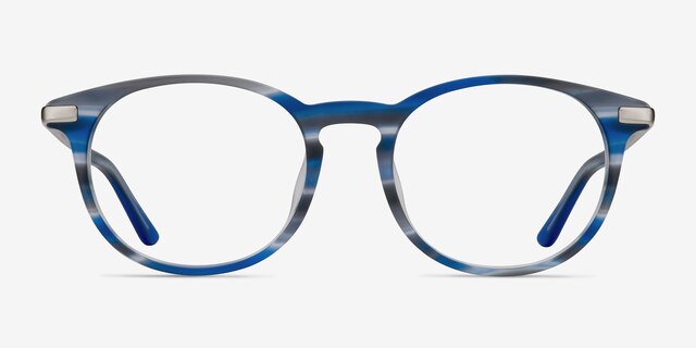 Mood Blue Striped AcetateEyeglass Frames from EyeBuyDirect, Front View