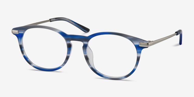 Mood Blue Striped AcetateEyeglass Frames from EyeBuyDirect, Angle View
