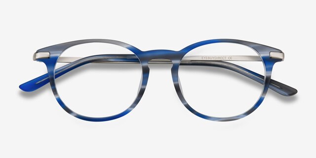 Mood Blue Striped AcetateEyeglass Frames from EyeBuyDirect, Closed View