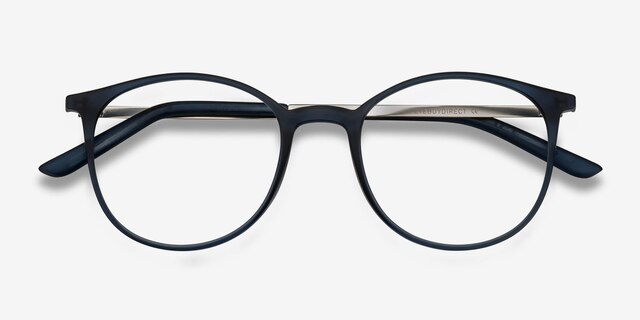 Tangent Bleu marine MétalMontures de lunettes de vue d'EyeBuyDirect, Vue Rapprochée