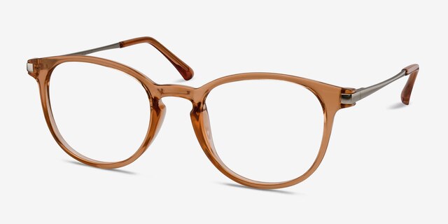 Mirando Light Brown MetalEyeglass Frames from EyeBuyDirect, Angle View