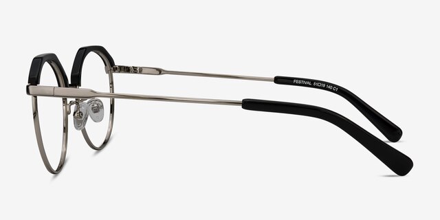 Festival Noir AcétateMontures de lunettes de vue d'EyeBuyDirect, Vue de Côté