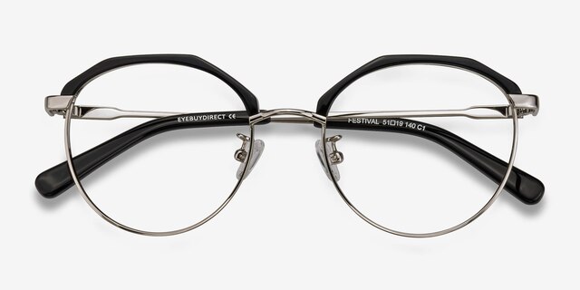 Festival Noir AcétateMontures de lunettes de vue d'EyeBuyDirect, Vue Rapprochée