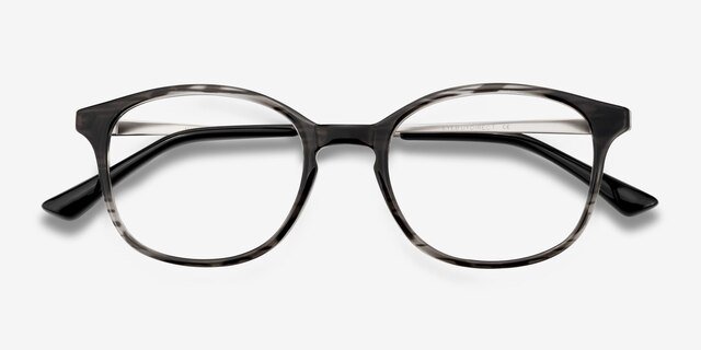 Villa Black Striped MetalEyeglass Frames from EyeBuyDirect, Closed View